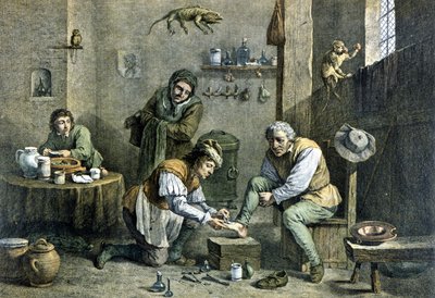 Hastalarından birine bakan bir taşra doktoru. by Unknown artist