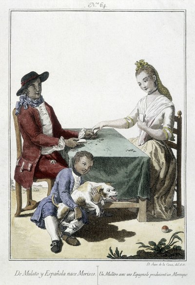 Bir melez ve bir İspanyol bir Mağribi doğurur - gravür by Unknown artist