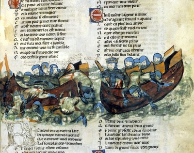 Bir deniz savaşı. 13. yüzyıl minyatürü by Unknown artist