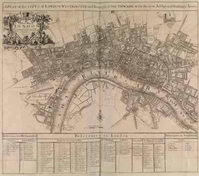 Londra şehri, Westminster, Southwark ilçesi ve Thames nehrinin planı by Unknown artist