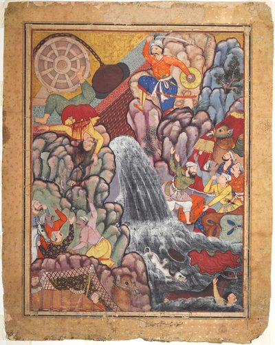 Alamşah, bir Hamza-nama'nın (Hamza'nın Maceraları) 11. cildinden çarkın zincirini parçalıyor by Unknown artist