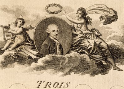 Üç Dörtlü, Opus 75, Kitap I için notanın başlık sayfasında Franz Joseph Haydn'ın (1732-1809) alegorisi by Unknown artist