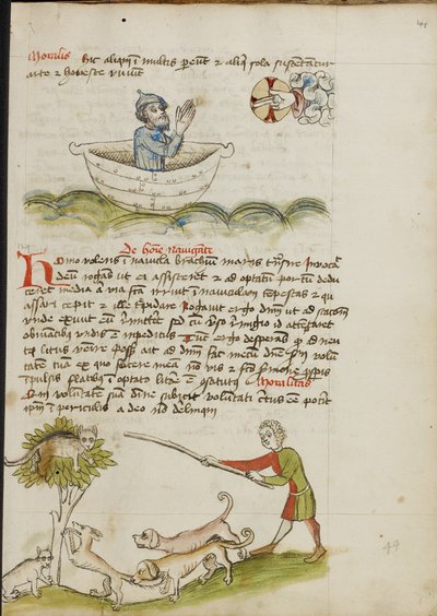 Kayıkta Dua Eden Yaşlı Bir Adam; Altında Tilki Olan Ağaçta Bir Kedi by Unknown artist
