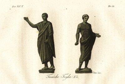 Toga, tunik, calzari (ayakkabı) giyen erkekleri gösteren antik Etrüsk heykelleri by Unknown artist
