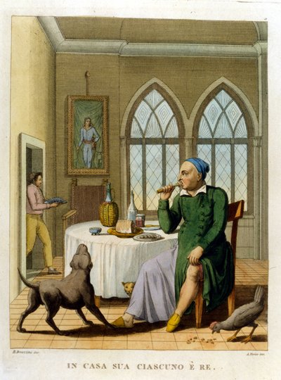 “Evde herkes kraldır.” 18. yüzyıl atasözleri koleksiyonundan illüstrasyon by Unknown artist