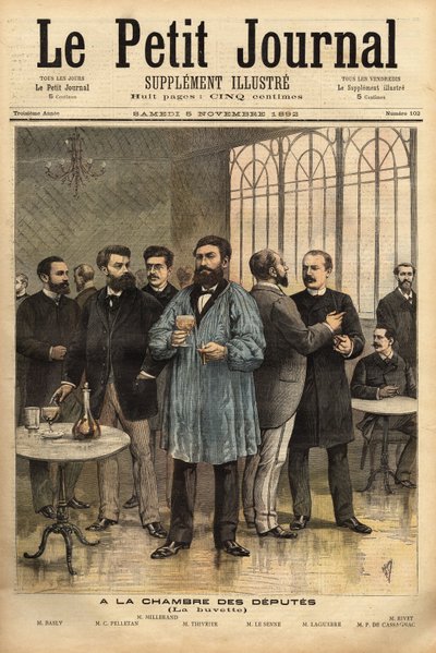 Temsilciler Meclisi barında, soldan sağa: Emile Basly (1835-1928), Paris milletvekili, madencilerin sendika hareketinden, Camille Pelletan (1846-1915) gazeteci yazar ve Bouches du milletvekili Rhone, Alexandre Millerand (1859-1) by Unknown artist