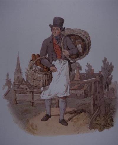 Ekmek dağıtan fırıncı, 19. yüzyılın başlarında (renkli taş) by Unknown artist
