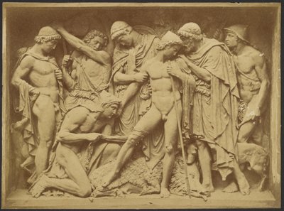 [Adamlar ve ölü yaban domuzu kabartması] by Unknown artist