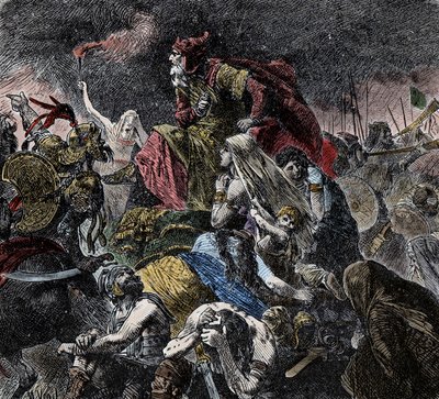 Romalıların, Frankların ve Vizigotların yeniden birleştiği, Attila ve ostrogotları Troyes yakınlarına yerleştirdiği Catalaunique Fields Savaşı, Şafak - Barbar İstilaları - (Katalonya Ovaları Savaşı veya Chalon Savaşı veya Maurica Savaşı) by Unknown artist