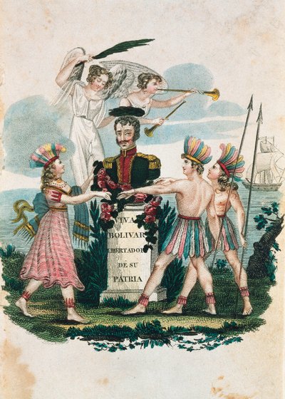 Venezuelalı askeri kahraman ve politikacı Simon Bolivar'ın büstü (renkli gravür) by Unknown artist
