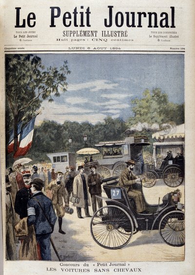 Atsız arabalar, ilk araba Panhard Levassor - örtü. 6 Ağustos tarihli “Le Petite Journal” by Unknown artist