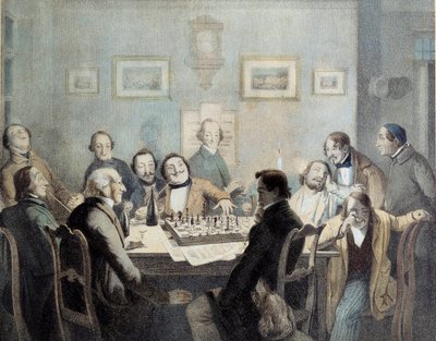 19. yüzyılın satranç oyuncuları litografi. by Unknown artist