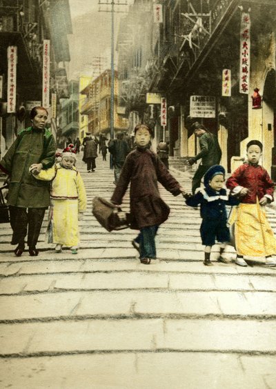 Children on Pottinger Street in Hong Kong in 1890. China by Unknown artist