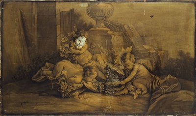 Manzara içinde oynayan çocuklar, 1701-1800 yılları arasında (kapı üstü) by Unknown artist