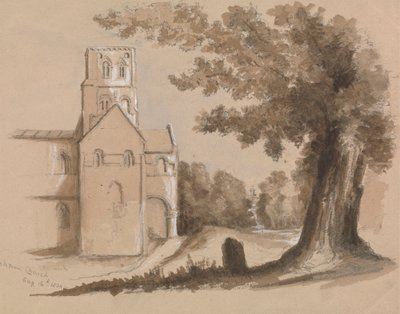 Ön Planda Ağaç ve Mezar Taşı Olan Kilise by Unknown artist