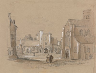 Ön Planda İki Figürlü Kilise Avlusu by Unknown artist