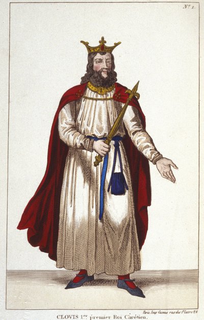 Clovis I (466-511), Franks Kralı, Merovenj Hanedanı 1830 Gravür by Unknown artist