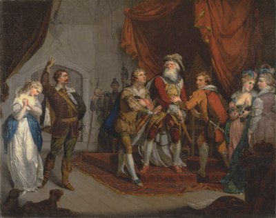 Cordelia, Shakespeare'in "King Lear" adlı eserinden Kent Kontu tarafından savunulmaktadır. by Unknown artist