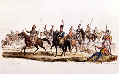 Kazaklar: 1. 2. Kazaklar 3. Don Kazakları 4¡ Don Resmi Kazakları 5¡ Kazak Chernomowskij 6¡ Ural Kazakları 7¡ Normal Kazak 8¡ Başkurt 9¡ ve 10¡ Kalmuk by Unknown artist