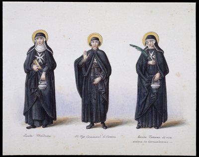 Kostümler: 1. Santa Ubaldesca, 2. St Ugo Commendant di Genova, 3. Santa Toscana di vita. SD. 19. yüzyıl. by Unknown artist
