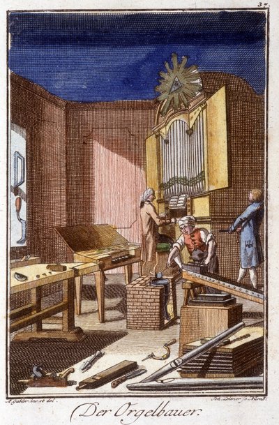 Craft craft: atölyesindeki org yapımcısı. Johan Peter Vue tarafından "Gençler için sanat ve zanaat ve atölye çalışmalarının kapsamlı açıklaması"nda. Ed. Nürnberg, Weigel ve Schneider by Unknown artist
