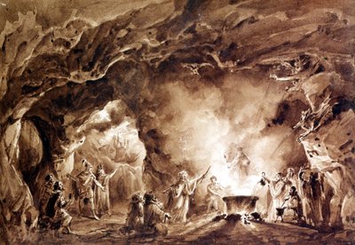 Giuseppe Verdi (1813 - 1901) tarafından bestelenen “Macbeth” operası için dekor. Aquatinte, 1847