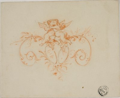 İki Amoretti ile Dekoratif Parşömen by Unknown artist