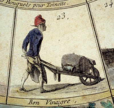 Cree of Paris kazı oyununun detayı: sirke satıcısı. 18. yüzyılın gravürü. Kol. ayrılıyorum. by Unknown artist
