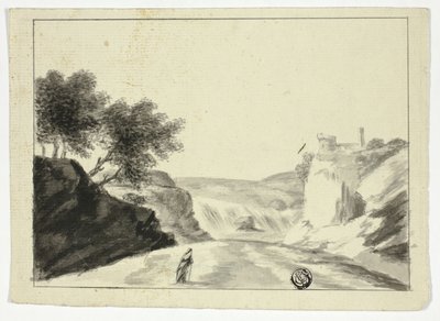 Bir Uçurumun Üzerinde Kale ile Manzarada Dökümlü Figür by Unknown artist