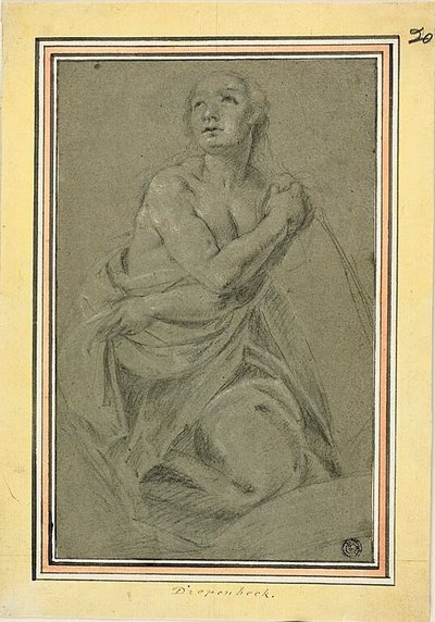 Örtülü Diz Çökmüş Kadın Çıplak by Unknown artist