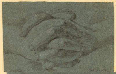 Çizim: Katlanmış ellerin incelenmesi by Unknown artist