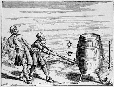 Alman bilim adamı Otto van Guericke tarafından atmosfer basıncını hesaplamak için gerçekleştirilen deneyim. Otto von Guericke (Otto de Guericke) tarafından “” Ottonis de Guericke: Experimenta Nova Magdeburgica de vacuo spatio””dan alınan plaka by Unknown artist