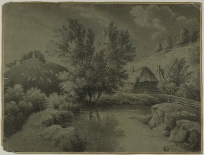 Gölet Ön Planda Çiftlik, Tepede Otlayan İnekler by Unknown artist