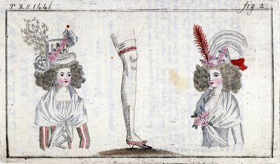 18. yüzyıl modası: 1788 civarında kadınların saç modeli ve jartiyeri. by Unknown artist