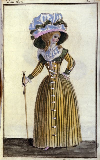 Moda: bastonlu zarif genç kadın. 1787 by Unknown artist