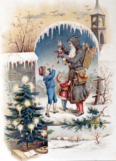 Çocuklarla Noel Baba. 1892 kromolitografisi. by Unknown artist