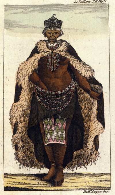 Güney Afrikalı Hottentots kabilesinin kadın üyesi, 1820 gravürü. by Unknown artist