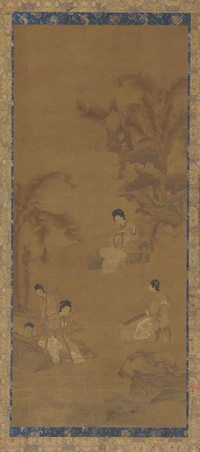 Muz avuç içi altında bir bahçede kadın müzisyenler by Unknown artist