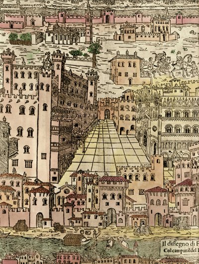 Ferrara: şehir manzarası, isimsiz bir gravür detayı by Unknown artist