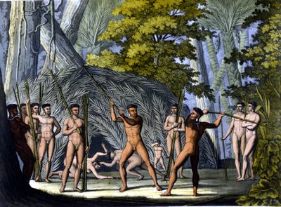 Botocudos, Brezilya Kızılderilileri arasındaki mücadele - Ferrario, ed. Milano by Unknown artist