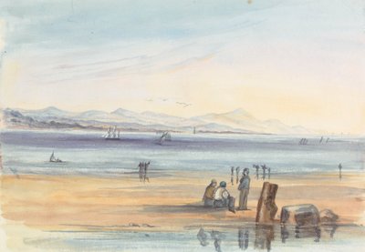 Uzakta Dağların Olduğu Bir Kumsaldaki Figürler by Unknown artist