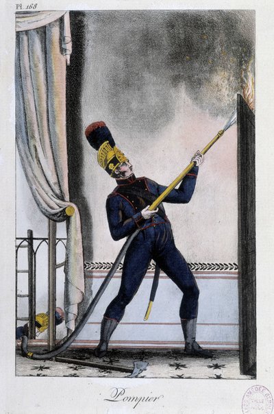 Su mızraklı itfaiyeci, yangını söndürüyor - ca. 1830 by Unknown artist