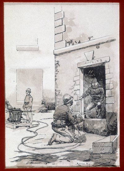 İtfaiyeciler: mahzenlerden itfaiye cihazı. gravür 19. yüzyıl by Unknown artist
