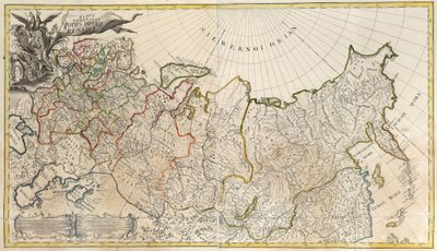 Rus İmparatorluğunun İlk Genel Haritası - Anonim usta - 1745 - Bakır gravür, sulu boya - Bilimler Akademisi, Saint Petersburg by Unknown artist