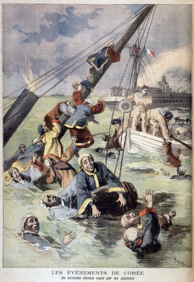 Birinci Çin-Japon Savaşı - Kore'deki Olaylar: Japonlar tarafından batırılan bir Çin gemisi. İllüstrasyon - Ağustos 1894 tarihli "Le Petit Journal" da (gravür) by Unknown artist