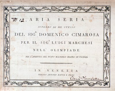 Domenico Cimarosa'nın Aria Seria müziğinin ilk sayfası by Unknown artist
