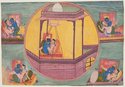 Bir Bikaner Bhagavata Purana'dan Krishna'nın Seviştiği Beş Poz by Unknown artist