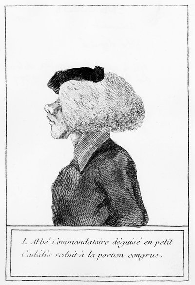 Fransız Devrimi: Ulusa din adamlarının mülkiyetinin sağlanmasından sonra, kılık değiştirmiş bir başrahipin temsili - gravür by Unknown artist