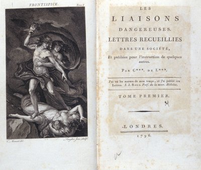Choderlos de Laclos, Londra tarafından yazılan “Tehlikeli İrtibatlar” kitabının baş sayfası ve Başlık Sayfası by Unknown artist