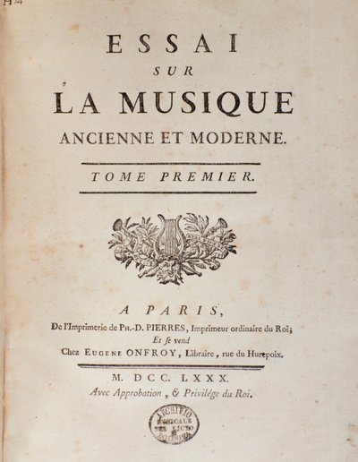 Jean Benjamin de Laborde (Jean-Benjamin de La Borde) (1734-1794) 1780 Bologna, civico museomusicale tarafından ""Antik ve modern müzik üzerine deneme"nin ön yüzü by Unknown artist
